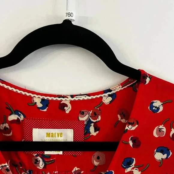 NWT Anthropologie by Maeve Red Long Sleeve Faux Wrap Dress Size 0 - Picture 7 of 10